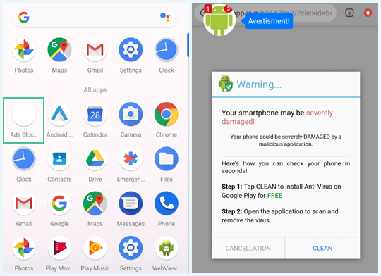 Voorbeeld van een FluBot app op android