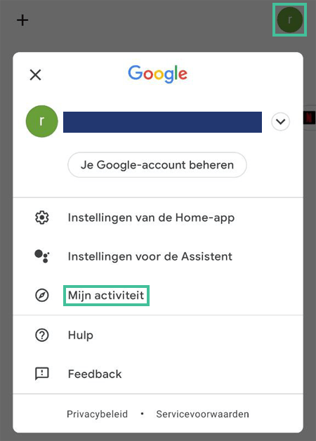 Google account waarbij het profiel-icoon en