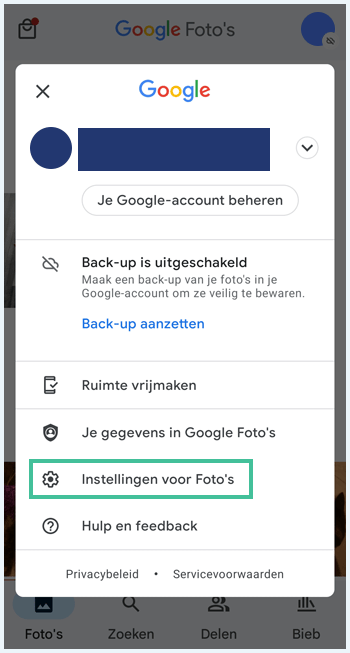 Google Foto's Instellingen