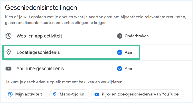 Google locatiegeschiedenis geschiedenisinstellingen