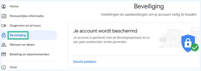 Google beveiliging tabblad