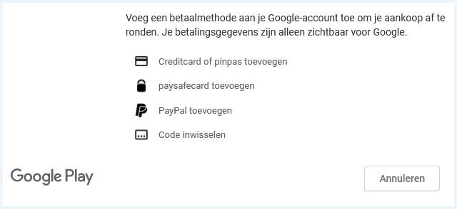 Google One betaalmethoden