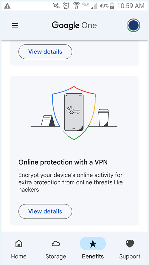 Google One VPN scherm