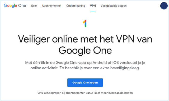 Google One VPN webpagina