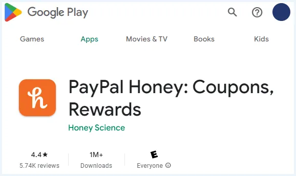 De app PayPal Honey in de Google Play store