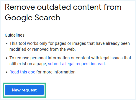 Pagina van Google waarbij je een verzoek om gegevens te verwijderen kunt starten