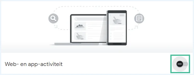 Web- en app-activiteit instelling schuifje