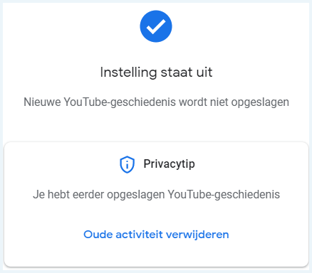 YouTube-geschiedenis instelling staat uit