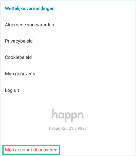 Happn app instellingen waarbij de optie