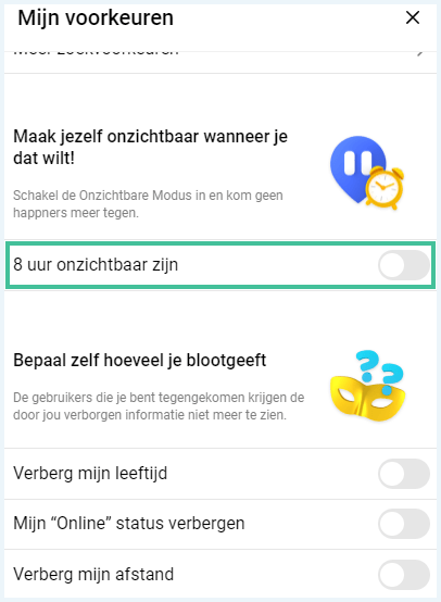 Happn instellingen