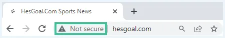Google Chrome browservenster waaraan te zien is dat de website van Hesgoal niet versleuteld is