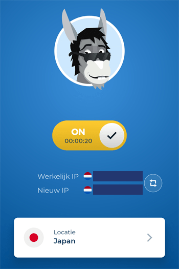 HMA software met een Japanse server geselecteerd
