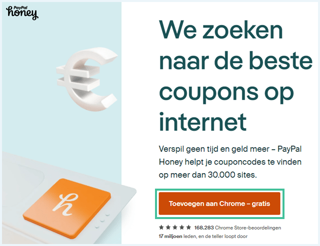 Honey website met de knop
