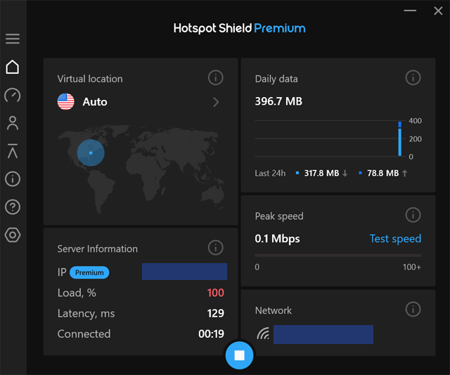Hotspot Shield VPN client software aan