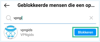 Instagram lijst waar je kunt selecteren of je iemand wil blokkeren