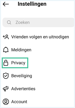 Screenshot van Instagram waarbij de instelling