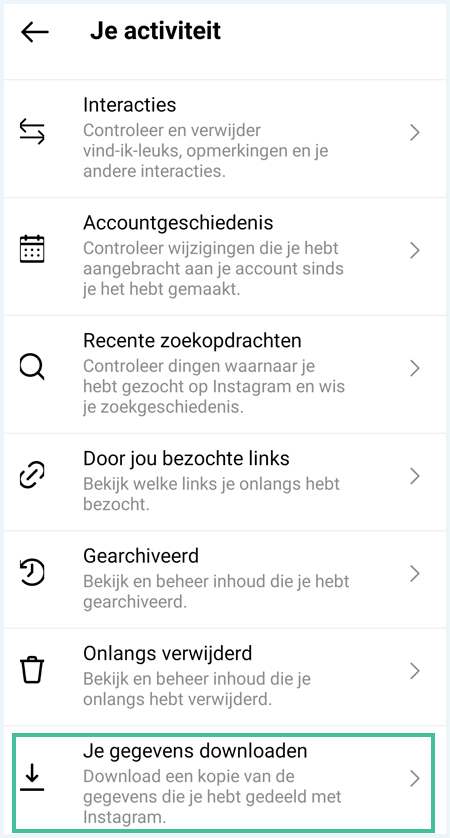Instagram menu