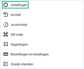 Instagram menu waarbij