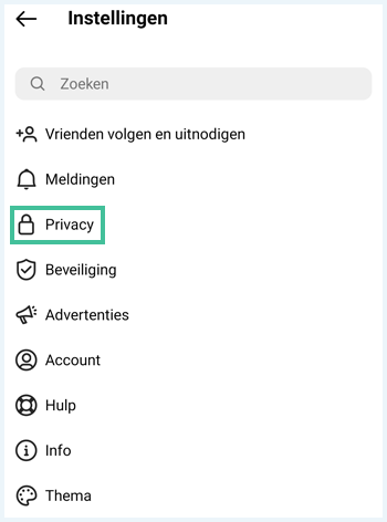 Instagram menu waarbij