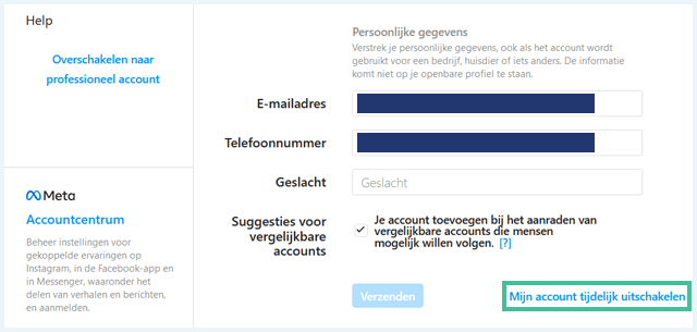 Instagram scherm waarbij