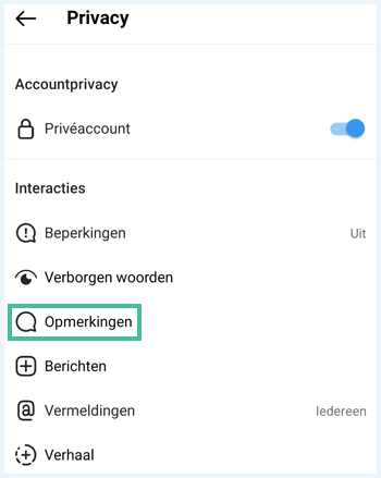 Instagram menu