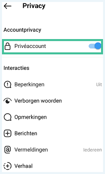 Screenshot van Instagram waarbij de optie