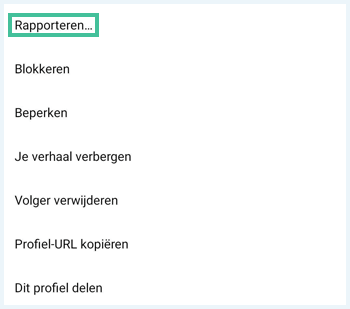 Instagram menu waarbij