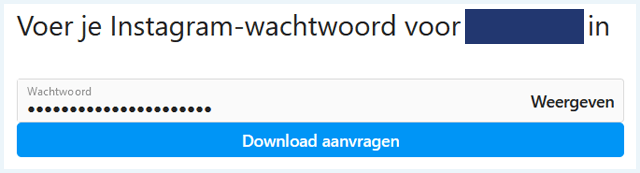 Instagram scherm om je wachtwoord in te voeren