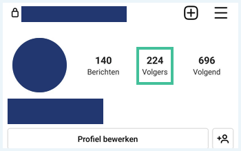 Instagram profiel waarbij het aantal volgers is uitgelicht