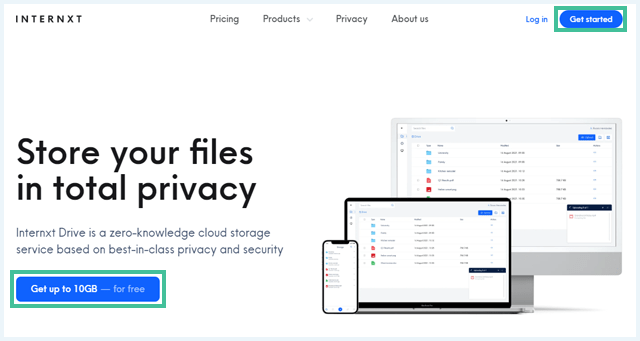 Internxt homepage