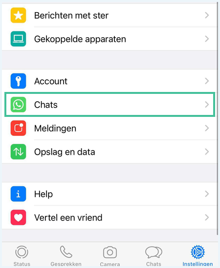 Instellingen op iOS met