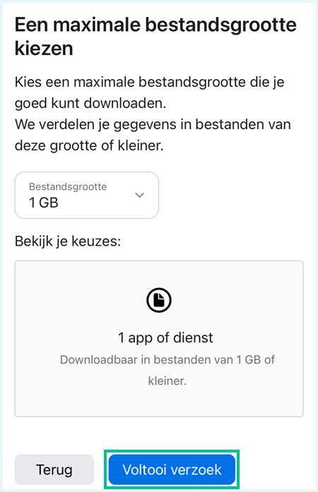 Apple ID website waarbij je de gegevensaanvraag kunt bevestigen en voltooien