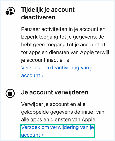 Apple ID website waarbij