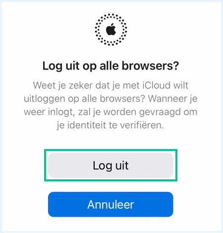 iCloud vraag of je wil uitloggen van alle browsers