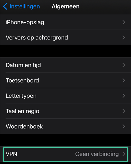 iOS Algemeen-instellingen waar
