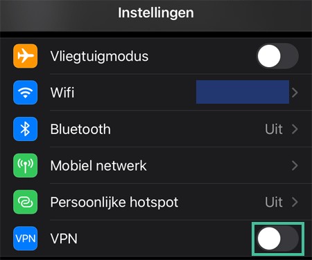 iOS instellingen waar het schuifje achter
