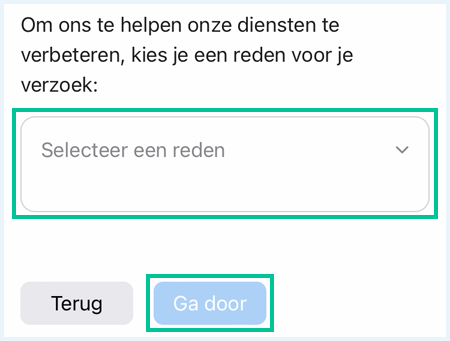 Formulier om een reden op te geven en te bevestigen dat je je Apple ID wilt verwijderen