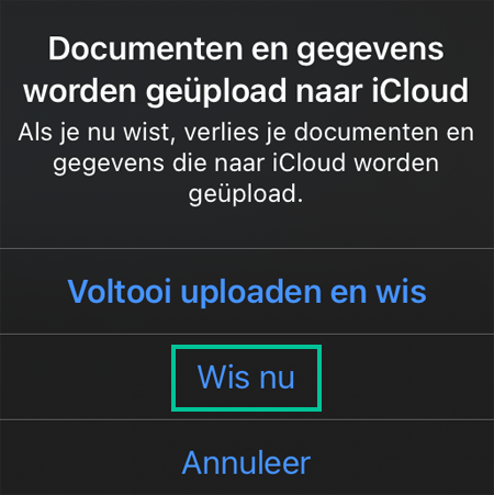 Bevestiging om documenten te wissen van iPhone