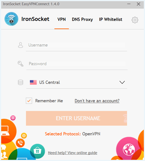 IronSocket VPN homescherm