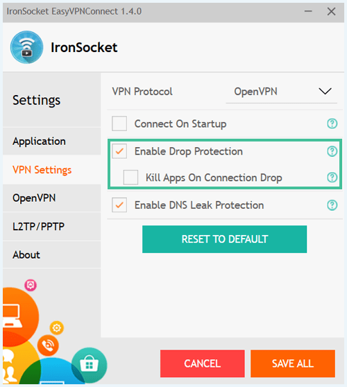 IronSocket VPN settings killswitch