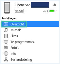 iTunes menu van een iPhone waarbij