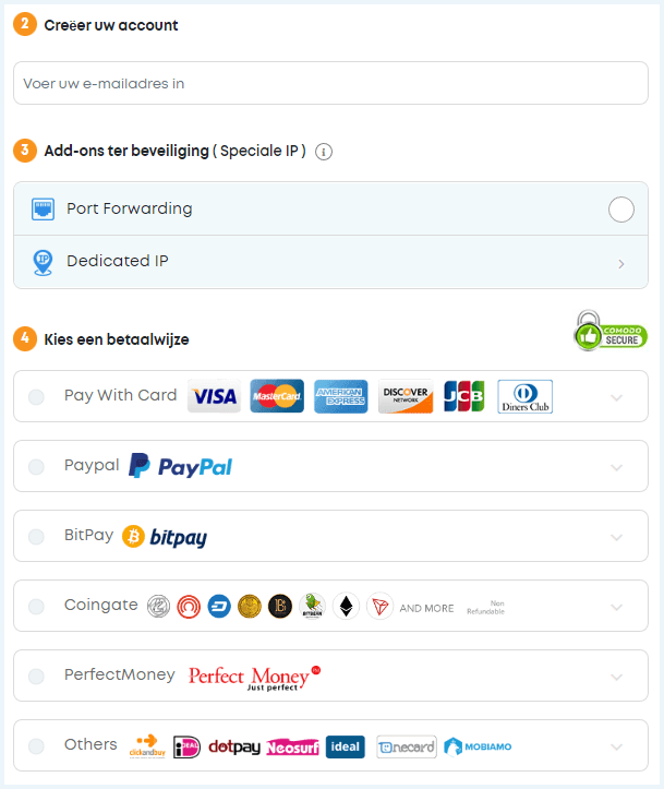 Stappen op de Ivacy website om een account aan te maken