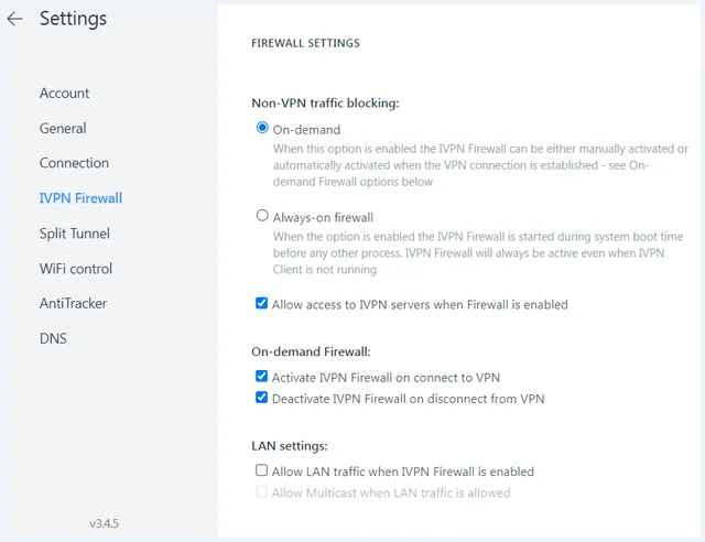IVPN Firewall Instellingen