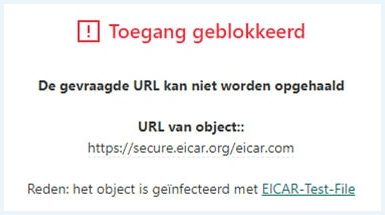 Kaspersky melding dat toegang tot een EICAR bestand wordt geweigerd