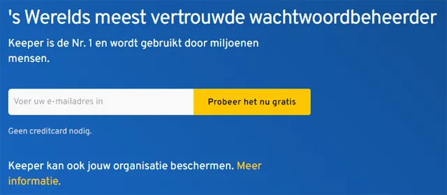 Invoerveld om je e-mail in te voeren als je Keeper gratis wilt gebruiken