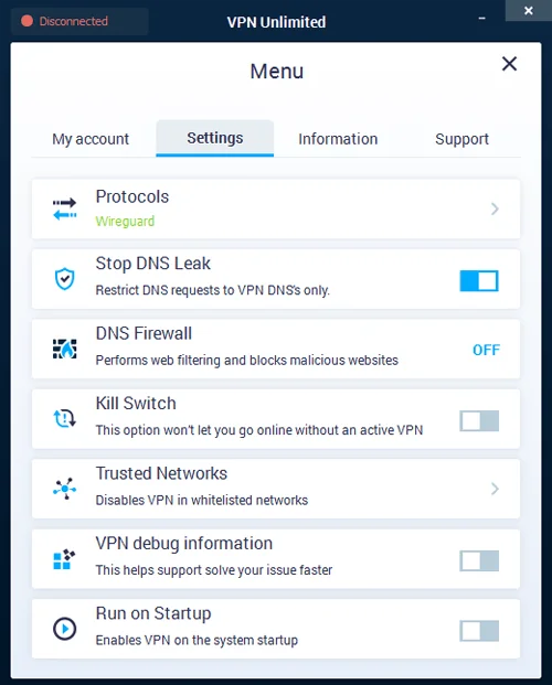 VPN Unlimited Settings