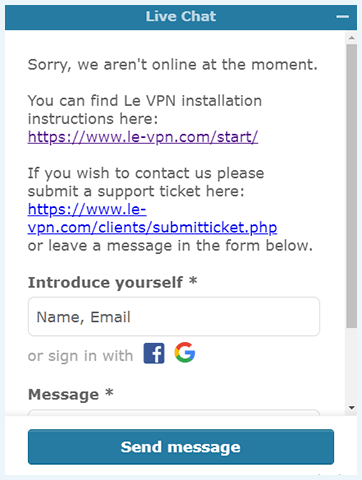 Livechat van Le VPN