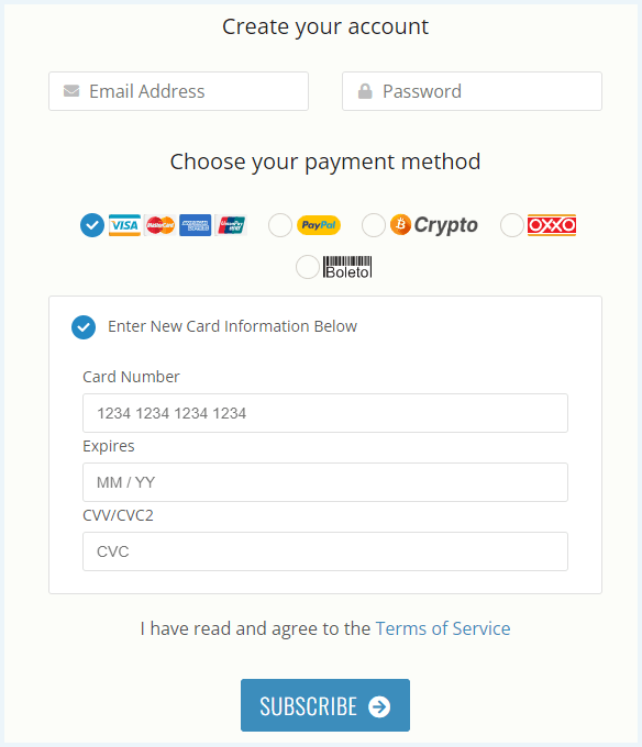 Formulier om je inloggegevens aan te maken op de Le VPN website