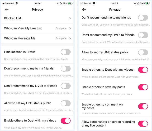 Likee privacy-instellingen
