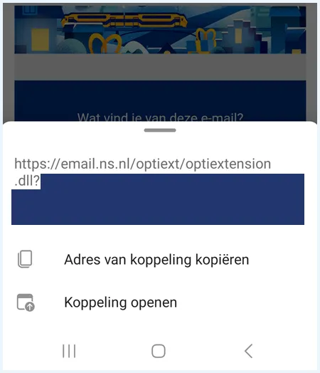 Link op smartphone als je een button ingedrukt houdt